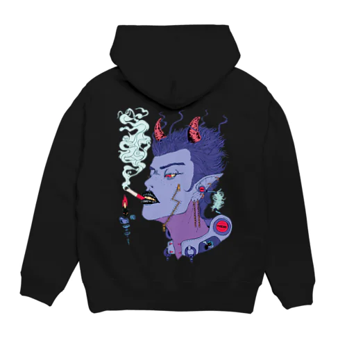 地獄で一服ヲ バックプリント Hoodie