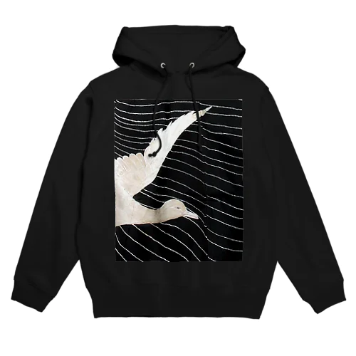 黒と白　水鳥の柄 Hoodie