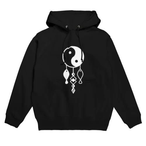 陰陽太極図と双魚 (白色) Hoodie