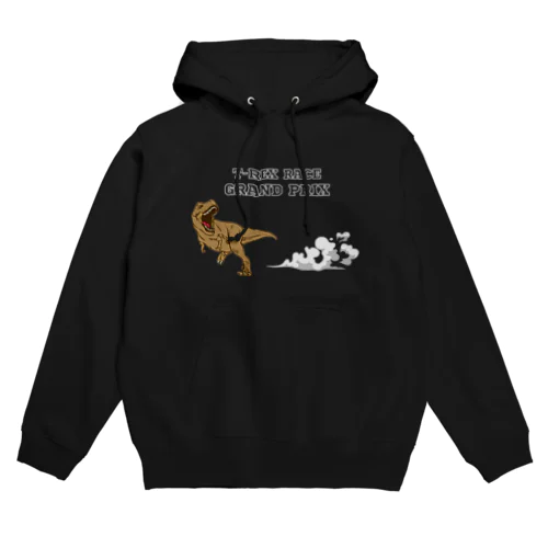 走るティナノサウルス白字デザイン Hoodie