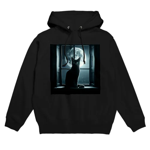 月明かりに佇む黒猫 Hoodie