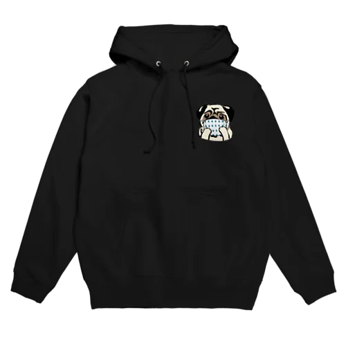 ハンドメイドマスクをつけたパグ Hoodie