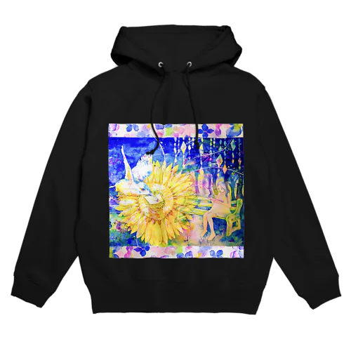 向日葵と翡翠・紫陽花の花びら（正方形） Hoodie