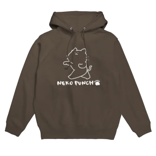 猫パンチ 白 Hoodie