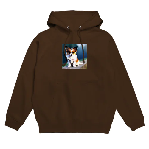 パピヨンの子犬　可愛いアニメーション Hoodie