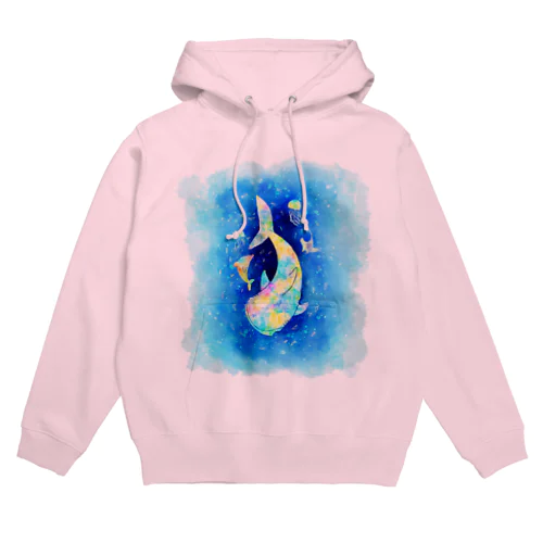 揺蕩うジンベエザメ・虹色モザイク Hoodie