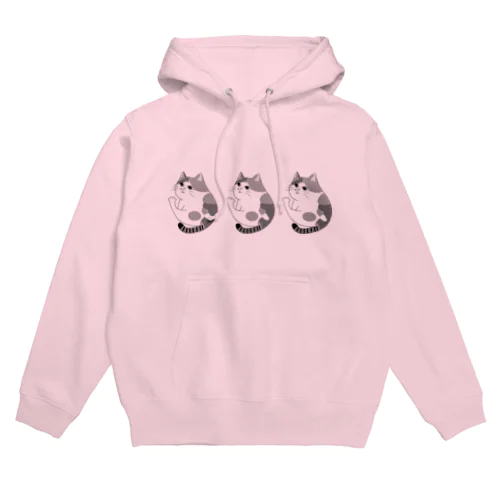 3匹のコミックタッチ三毛ちゃん🖤🤍🖤 〘モノクロ〙 Hoodie