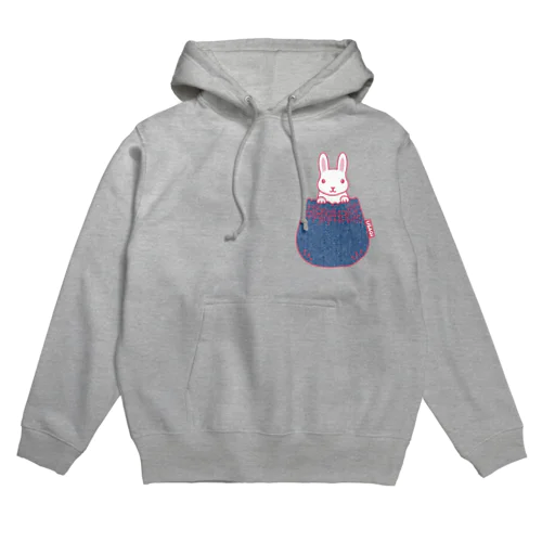 デニムシャーリングポケットから白ウサギ Hoodie