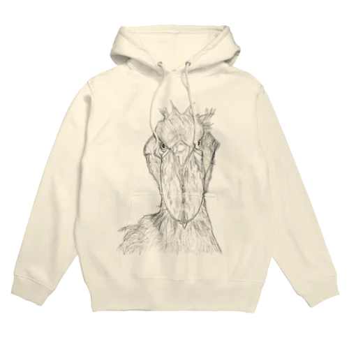 [森図鑑] ハシビロコウの顔 鉛筆画 Hoodie