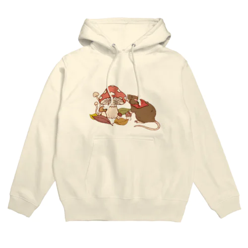 キノコ狩りのネズミ（ブラウン） Hoodie