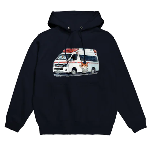 救急車と救急隊のにゃんこ Hoodie