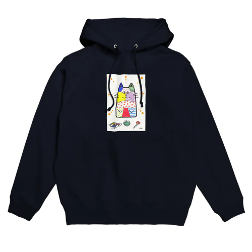 「パッチワークのネコ」 Hoodie