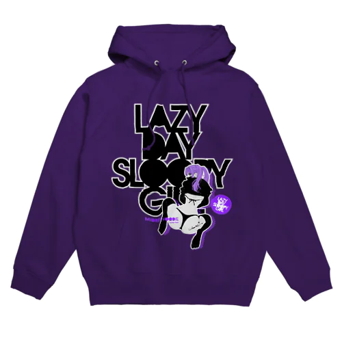 LAZY DAY SLOOPY GIRL 0574 ブラックフーディー女子 エロポップ ロゴ Hoodie