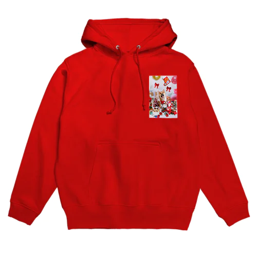 柴犬 MARRY CHRISTMAS ! 赤いリボン Hoodie