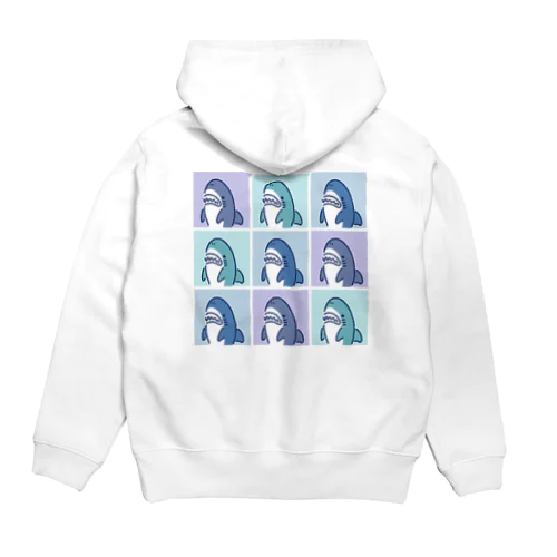 9匹のサメバックプリント Hoodie