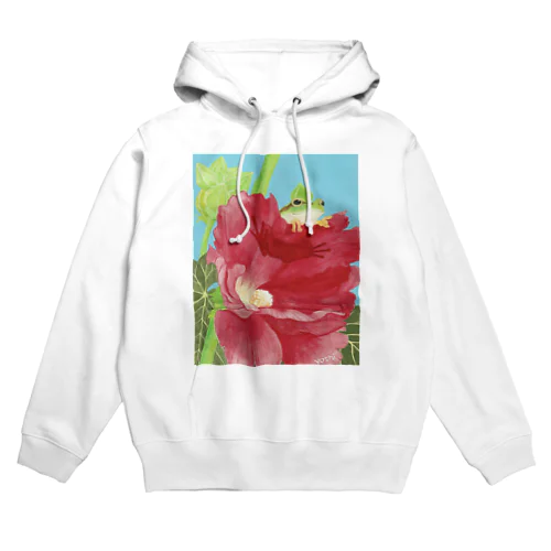 アマガエルと立葵 Hoodie