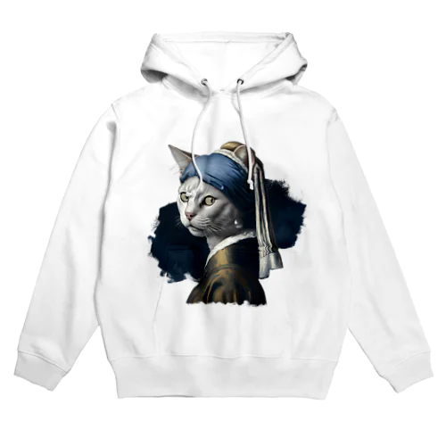 パールイヤリングをした猫- Vermeerの笑える絵画 Hoodie