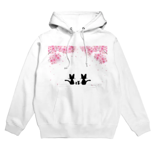 桜と黒ねこ親子 Hoodie