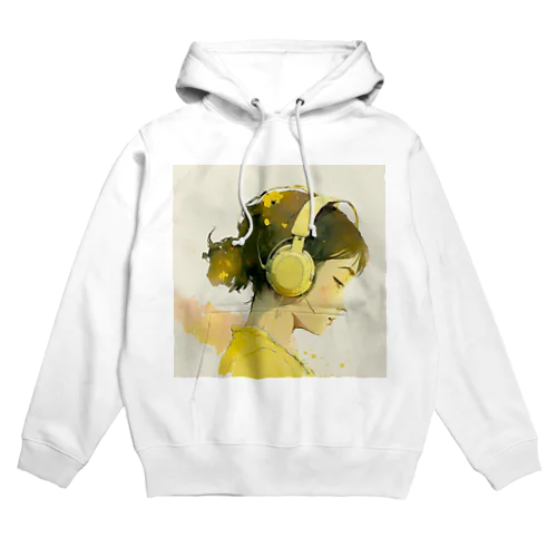 ヘッドホン女子 イラストTシャツ Yellow Hoodie