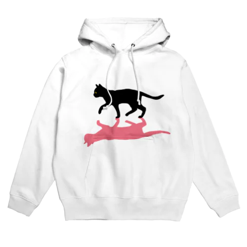 黒猫と影　ピンク Hoodie