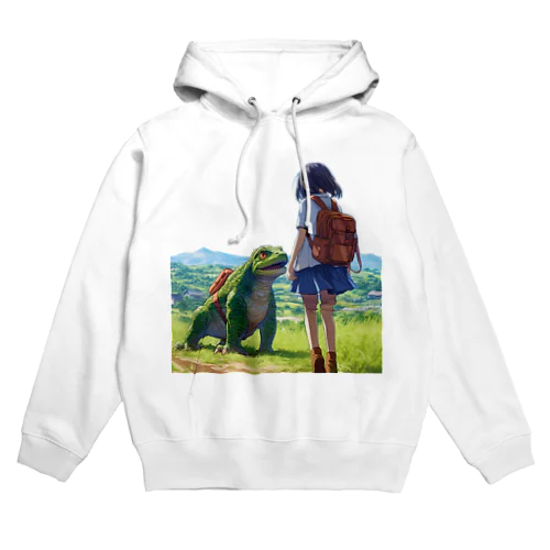 登校する少女とイグアナ Hoodie