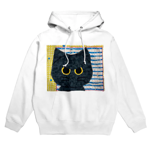 黒猫くろだまの手縫いアップリケ風 Hoodie