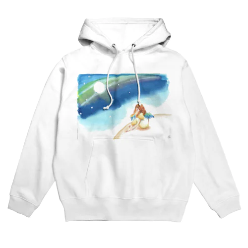 金色の星の上にいる天使と青い鳥 Hoodie