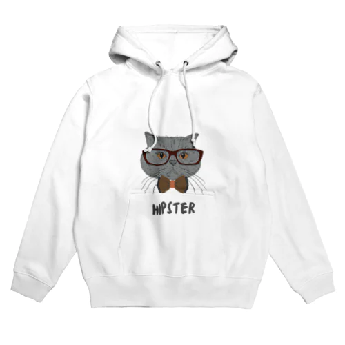 Grey Illustrated Cat Hipster T-Shirt Hoodie