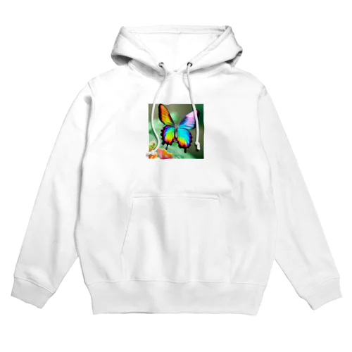 花に舞い降りた虹色の蝶のグッズ Hoodie