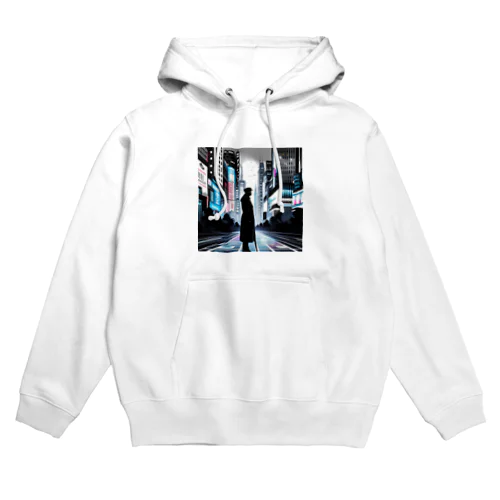 モノクロ未来都市シルエットコート Hoodie