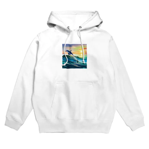 夕暮れで飛ぶイルカ Hoodie