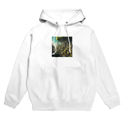 景色がきれいな町のイラストグッズ Hoodie