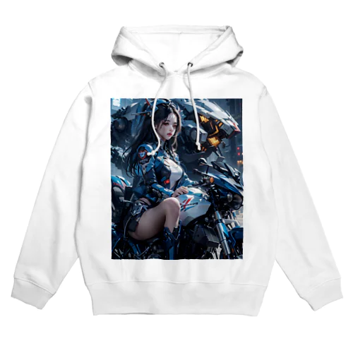 未来都市でバイクに乗っている美女② Hoodie