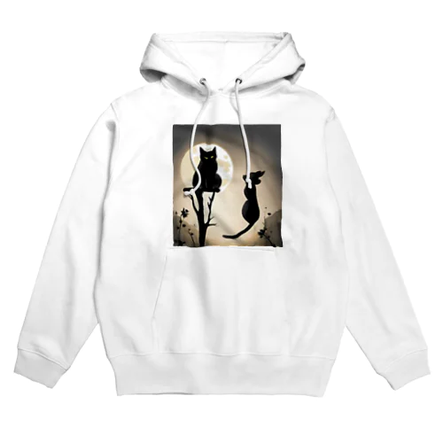 月夜が背景のクールな猫！ Hoodie