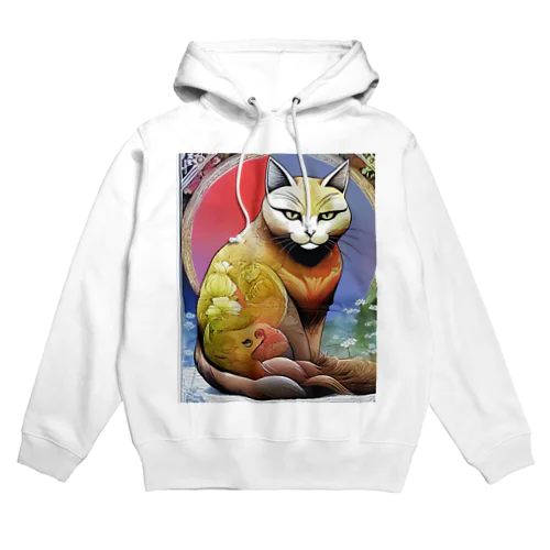 ねこあつめ 日本画風 可愛らしい猫たちのアートプリント Hoodie