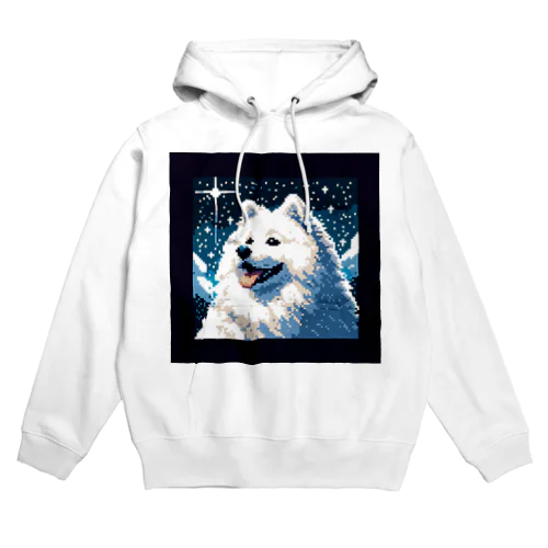 白い犬のドット絵 Hoodie