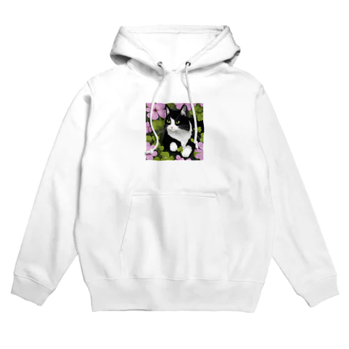 ハチワレ白黒猫とオキザリス Hoodie