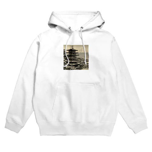 モノクロ山と寺 Hoodie