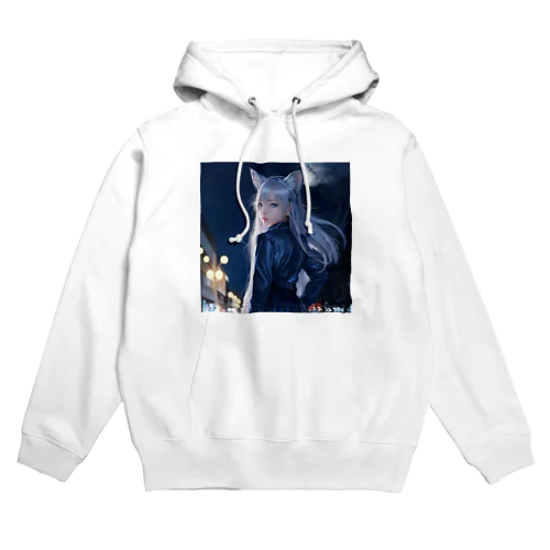 「深夜の邂逅：猫耳の不思議な出会い」 Hoodie