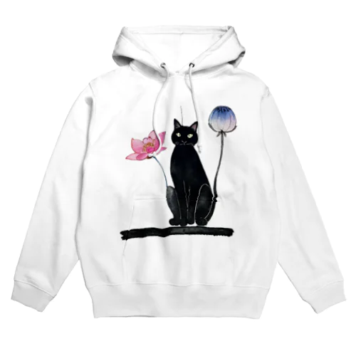 黒猫と花 Hoodie