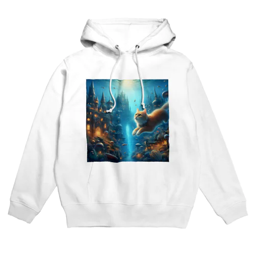 海底都市を泳いで冒険中している猫 Hoodie