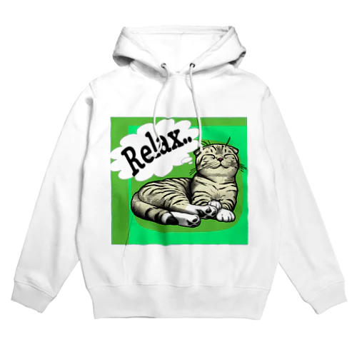 "Relax..."リラックス…のロゴ入りスコティッシュ・フォールドのイラストです。 Hoodie