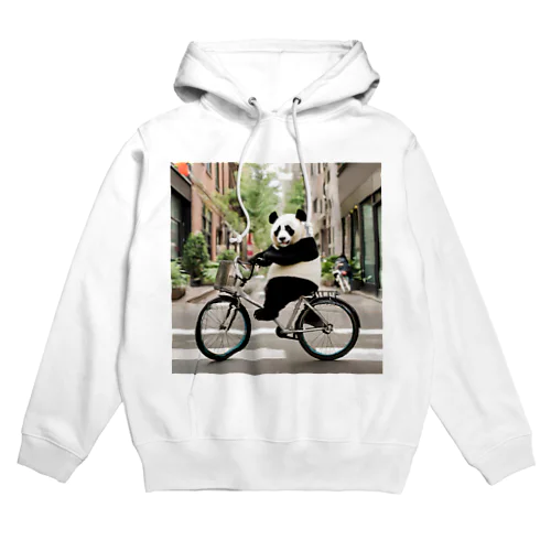 街の中を自転車で走るパンダ Hoodie