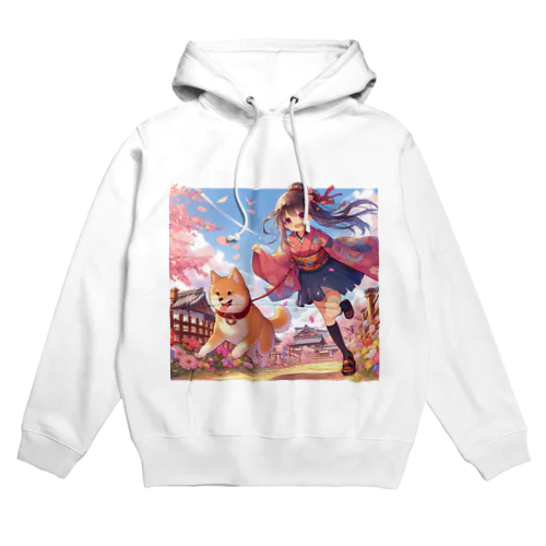 桜の中を犬と走る女の子 Hoodie