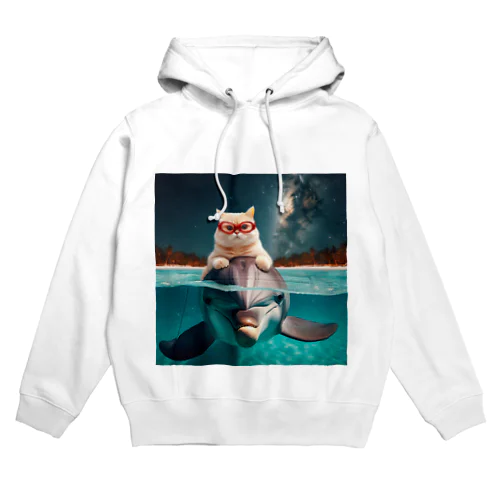 イルカと猫が海を共に泳ぐ異種間の絆が存在 Hoodie