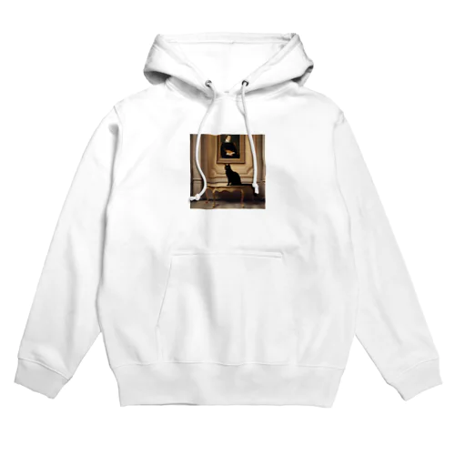 絵画をバックにたたずむ黒猫 Hoodie