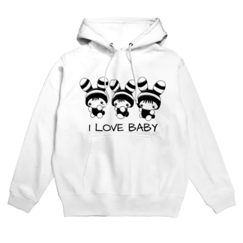 シマシマうさ耳帽子ベビーちゃん's／BLACK×WHITE Hoodie