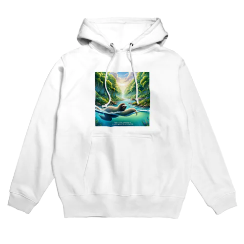 時間の流れを象徴する川の中でゆったりと泳ぐ、ナマケモノの姿🌿 Hoodie