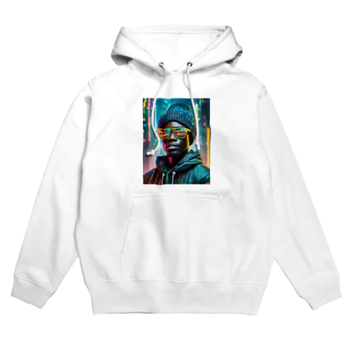 ネオンをバックにしているクールな青年 Hoodie