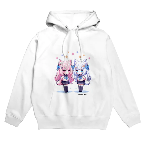【Anime_girl*】Pixel art cat2girls pink×blue パーカー